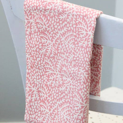 Indian Block Print cotton Kitchen tea towel in Floral Coral