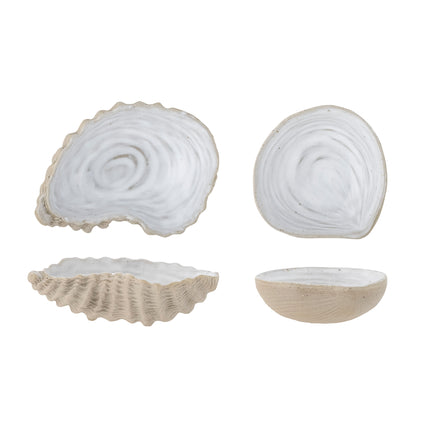 Stoneware shell shaped mini serving bowls with interior white glaze, set of 2