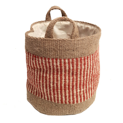 Mini Jute Woven Storage Basket in Rust Stripe