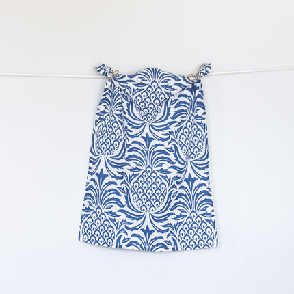 Pineapple print cotton kitchen tea towel in leon blue