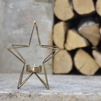 Single Star gold metal tea light holder