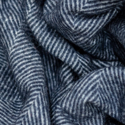 Recycled Wool Throw in Navy Herringbone